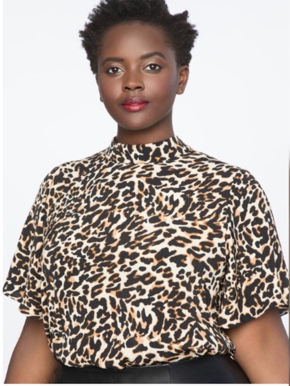 Eloquii Leopard Print Mock Neck Back Tie Women’s Top - Black & Tan Size 20